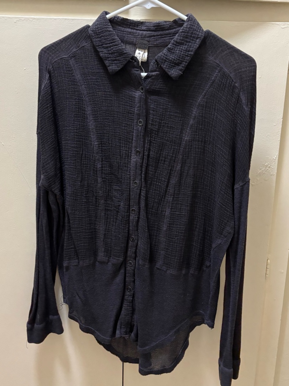 We the Free -  Black Button-Front Two Textured Button Up Shirt